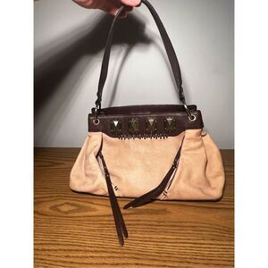 Tre Vero Leather Satchel Shoulder Bag Black & Tan
